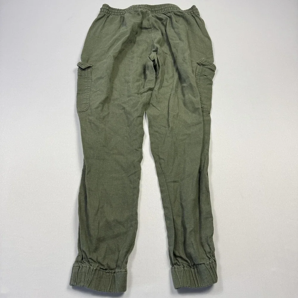 Banana Republic Jogger Pants Womens XS Green Linen Cargo Elastic Waist Cuffed‎
